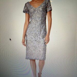 J S Collections, Size 16, Pewter Silver/Gray Midi Length Dress